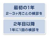 最初の1年 2〜3ヶ月ごとの検診を 2年目以降 1年に1回の検診を